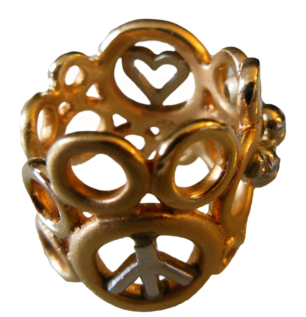 Peace, Love and Abundance Ring (Narrow) Yellow & White 18K Gold with Diamonds-2