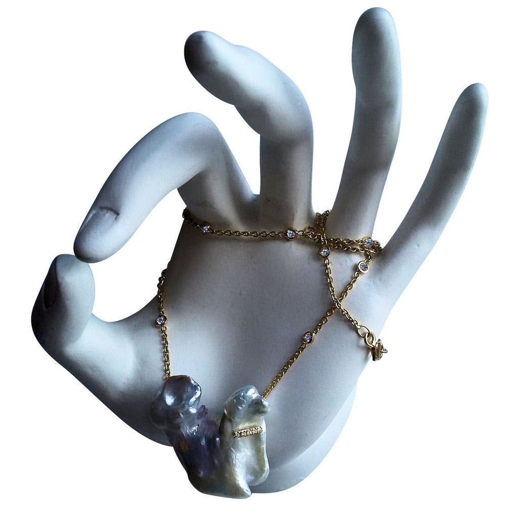 Jumbo Poodle Shaped Pearl Necklace-Once in a Lifetime-Diamonds & 18K Gold Collar and Chain.-11