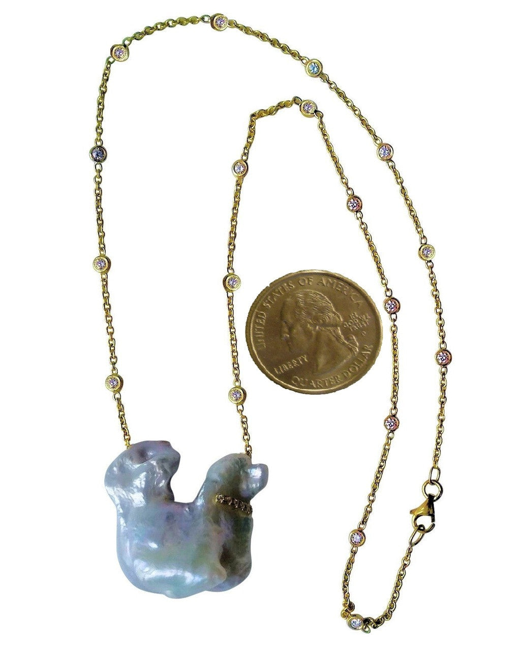 Jumbo Poodle Shaped Pearl Necklace-Once in a Lifetime-Diamonds & 18K Gold Collar and Chain.-23