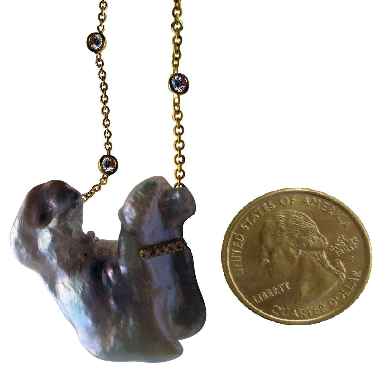 Jumbo Poodle Shaped Pearl Necklace-Once in a Lifetime-Diamonds & 18K Gold Collar and Chain.-17