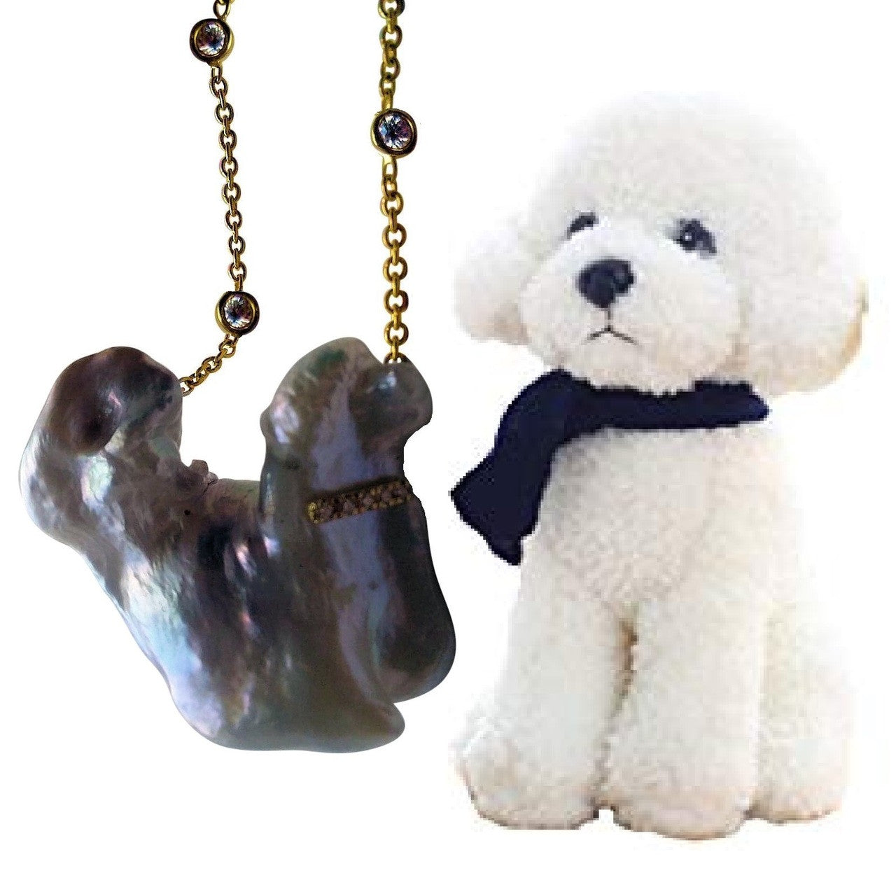 Jumbo Poodle Shaped Pearl Necklace-Once in a Lifetime-Diamonds & 18K Gold Collar and Chain.-10
