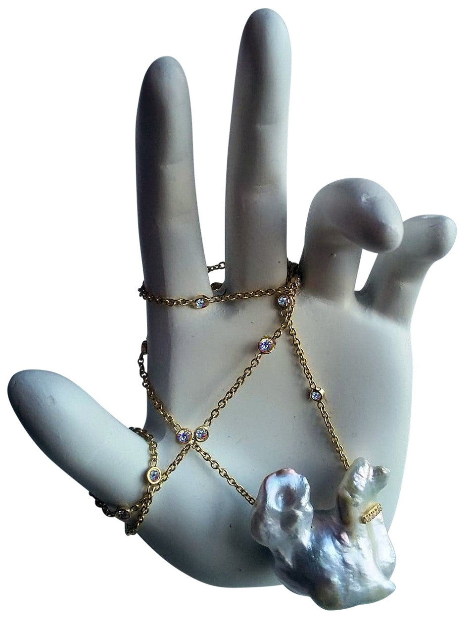 Jumbo Poodle Shaped Pearl Necklace-Once in a Lifetime-Diamonds & 18K Gold Collar and Chain.-13
