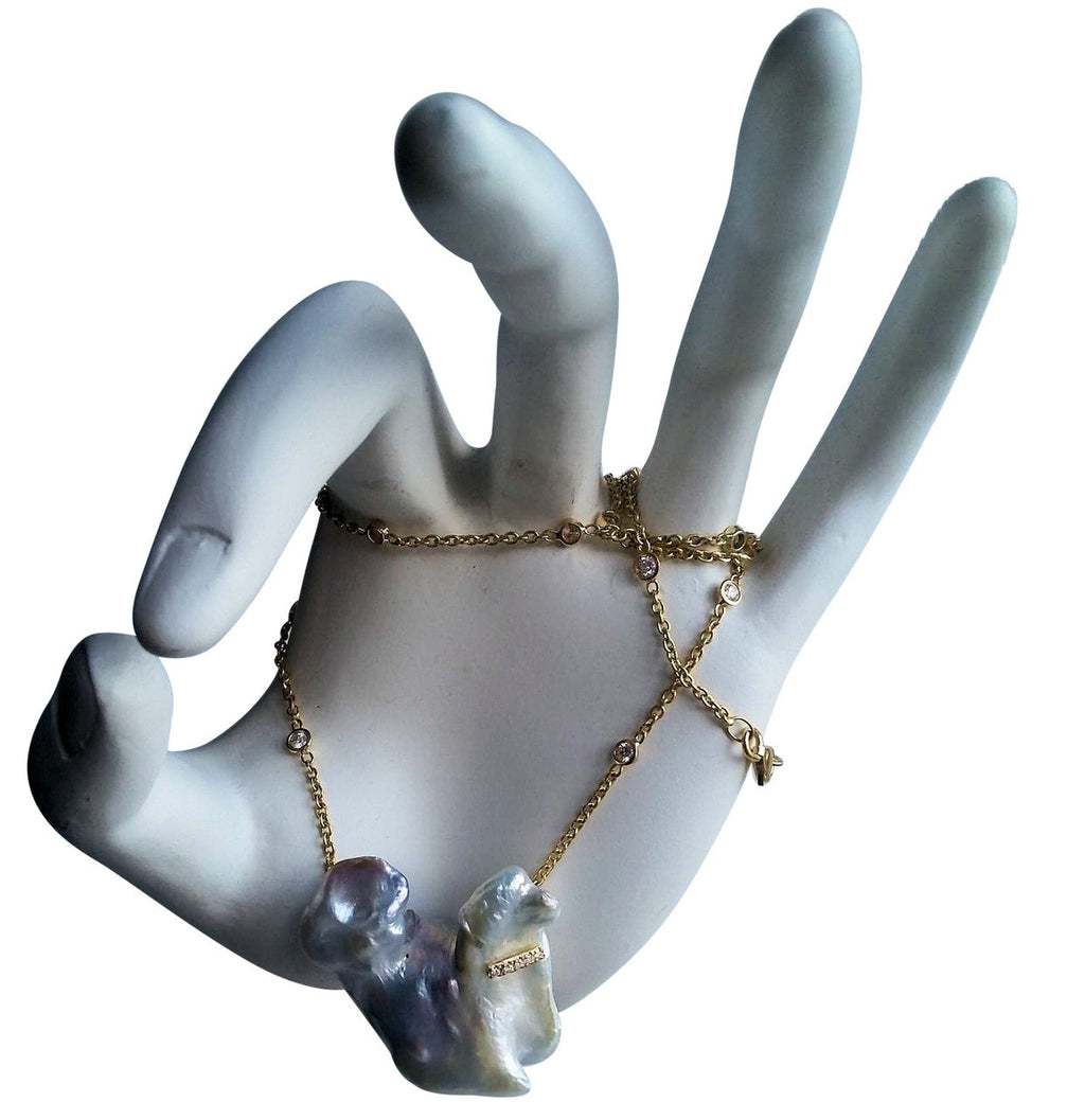 Jumbo Poodle Shaped Pearl Necklace-Once in a Lifetime-Diamonds & 18K Gold Collar and Chain.-25
