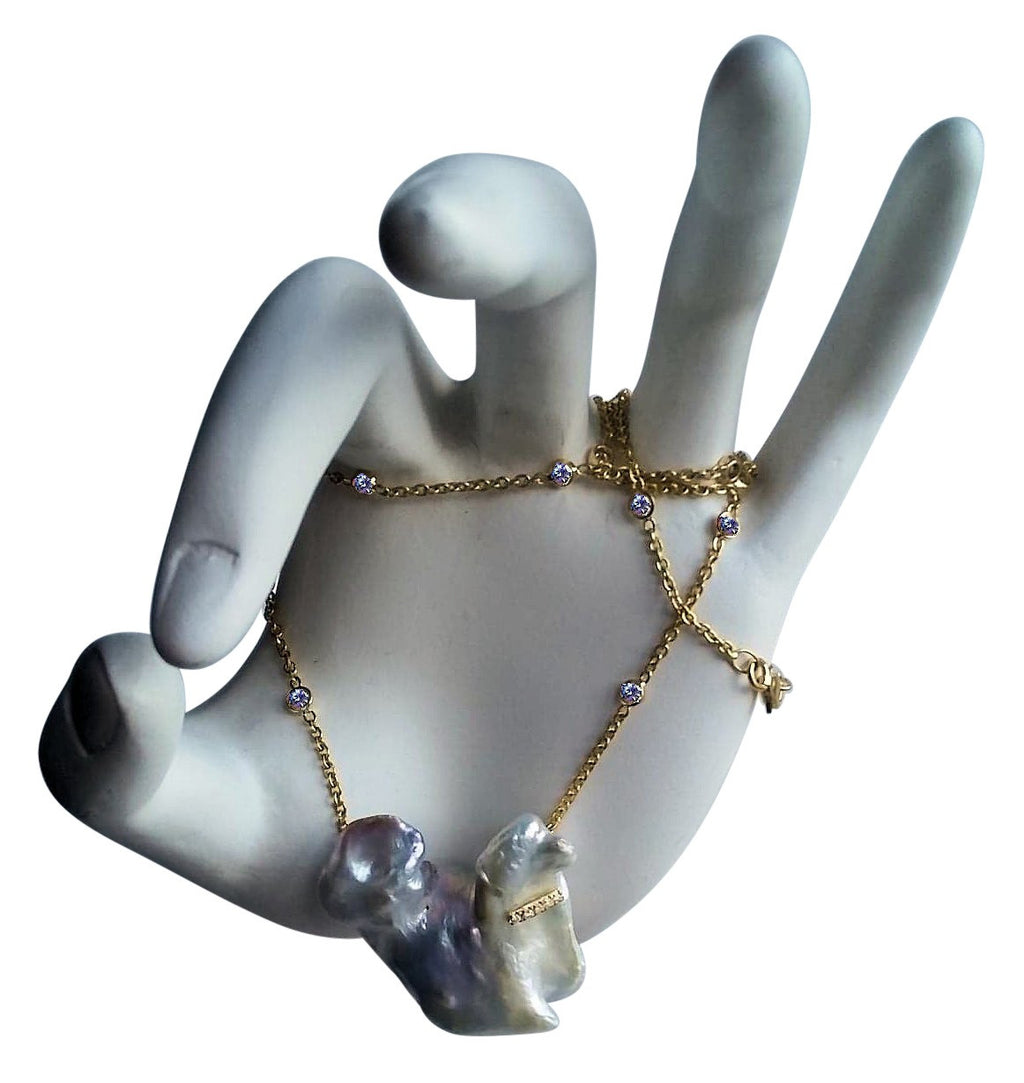 Jumbo Poodle Shaped Pearl Necklace-Once in a Lifetime-Diamonds & 18K Gold Collar and Chain.-6