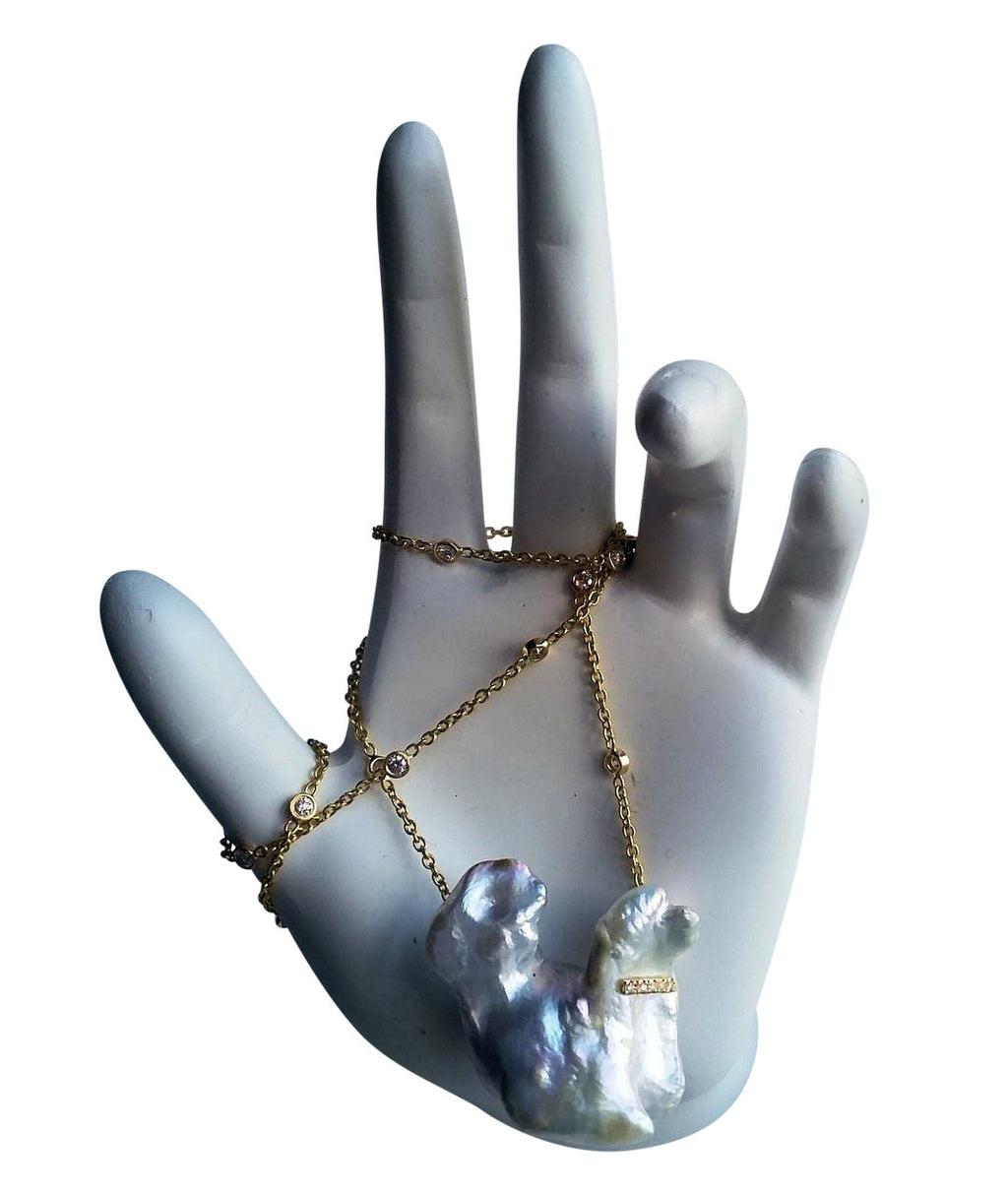 Jumbo Poodle Shaped Pearl Necklace-Once in a Lifetime-Diamonds & 18K Gold Collar and Chain.-19