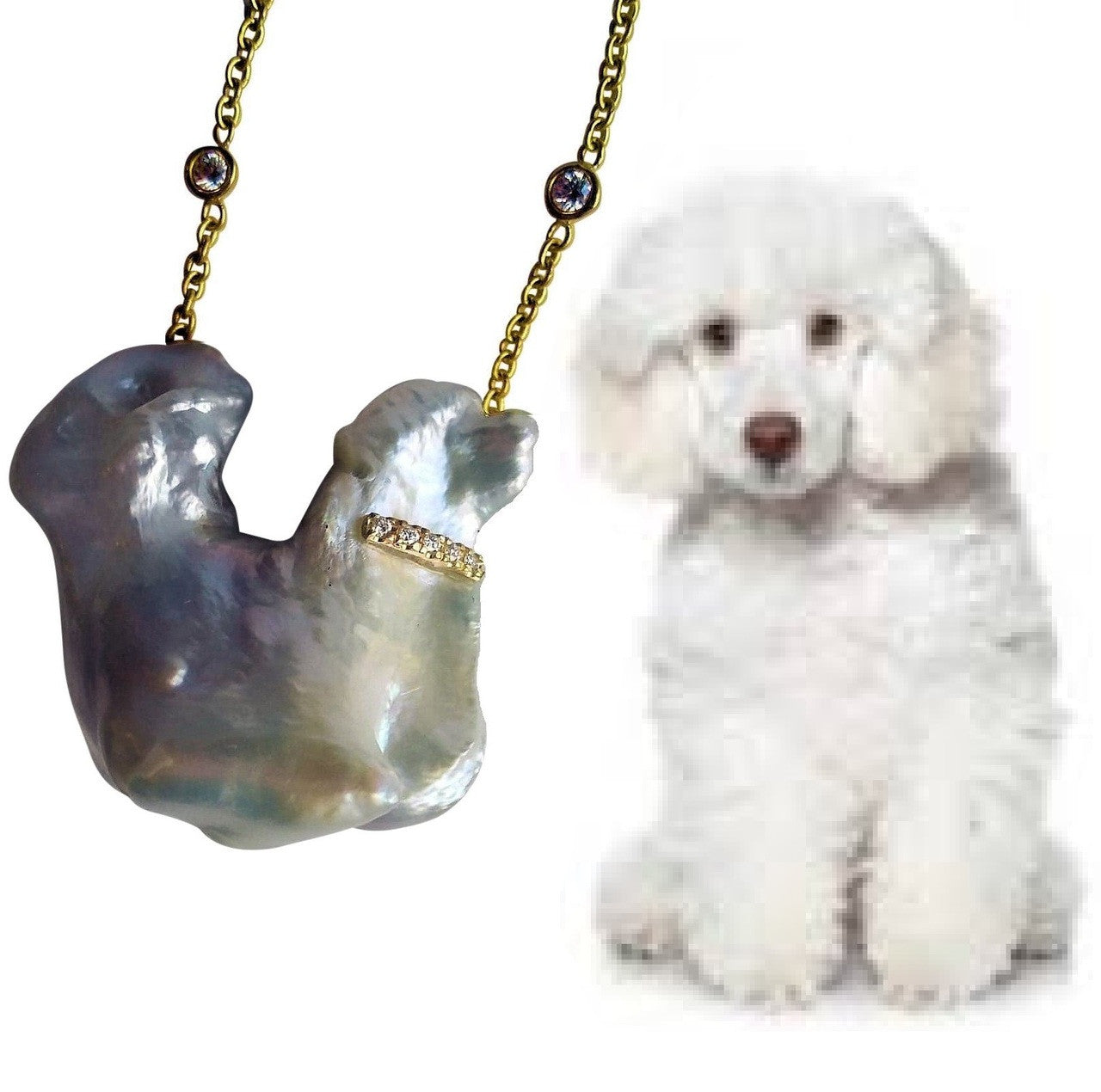 Jumbo Poodle Shaped Pearl Necklace-Once in a Lifetime-Diamonds & 18K Gold Collar and Chain.-21