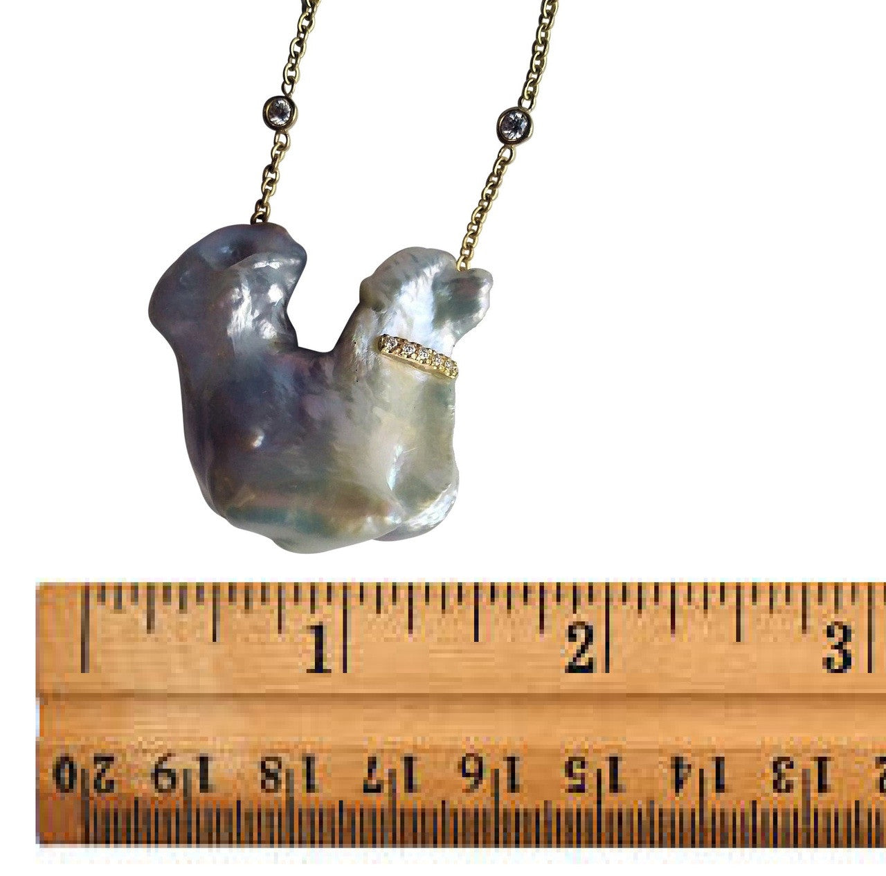 Jumbo Poodle Shaped Pearl Necklace-Once in a Lifetime-Diamonds & 18K Gold Collar and Chain.-4