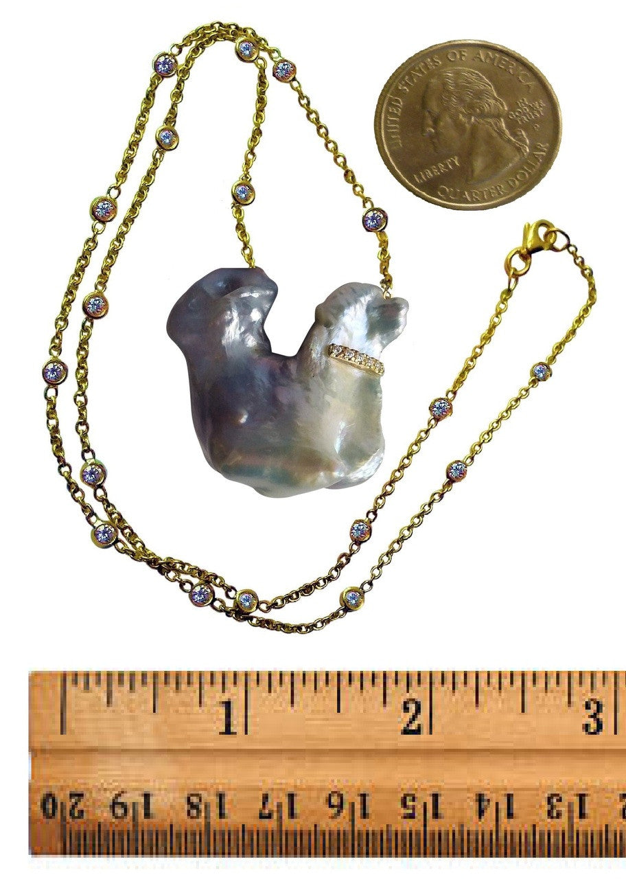 Jumbo Poodle Shaped Pearl Necklace-Once in a Lifetime-Diamonds & 18K Gold Collar and Chain.-26