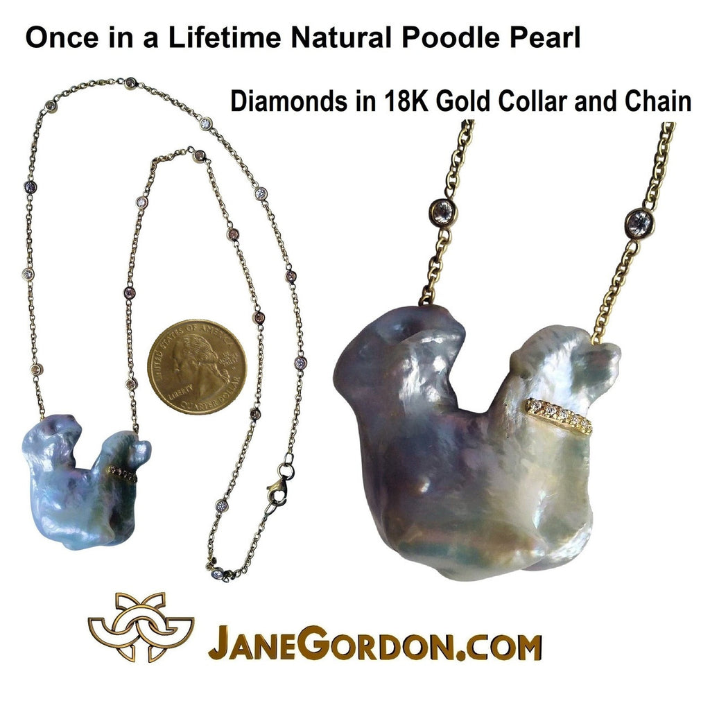Jumbo Poodle Shaped Pearl Necklace-Once in a Lifetime-Diamonds & 18K Gold Collar and Chain.-22