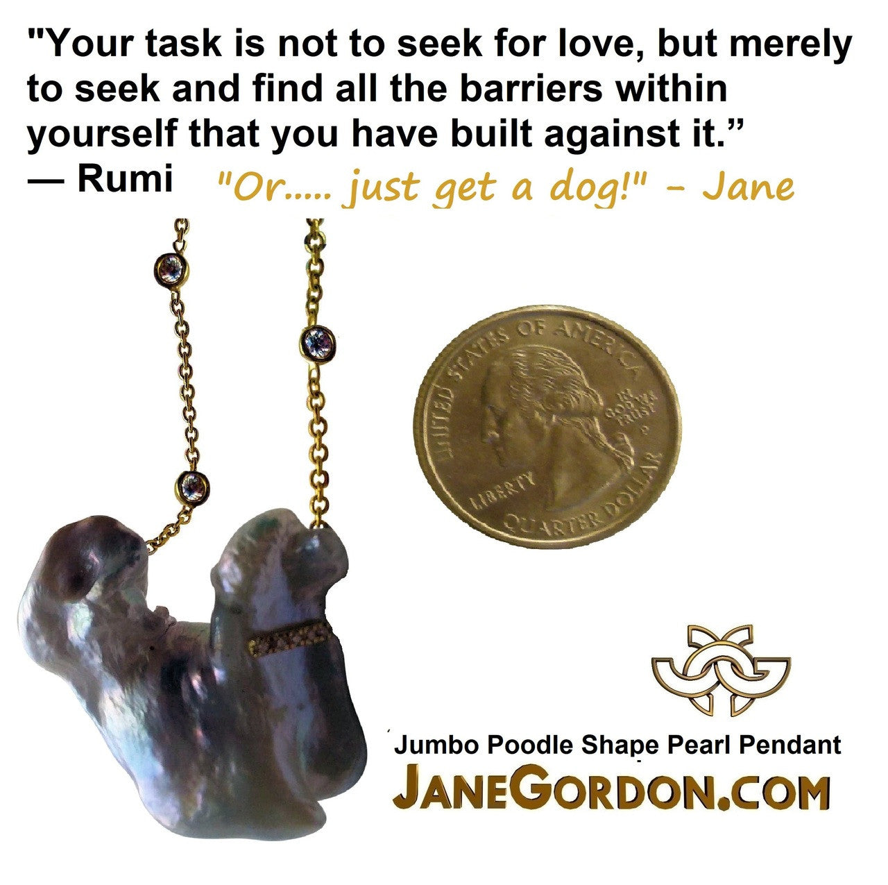 Jumbo Poodle Shaped Pearl Necklace-Once in a Lifetime-Diamonds & 18K Gold Collar and Chain.-3