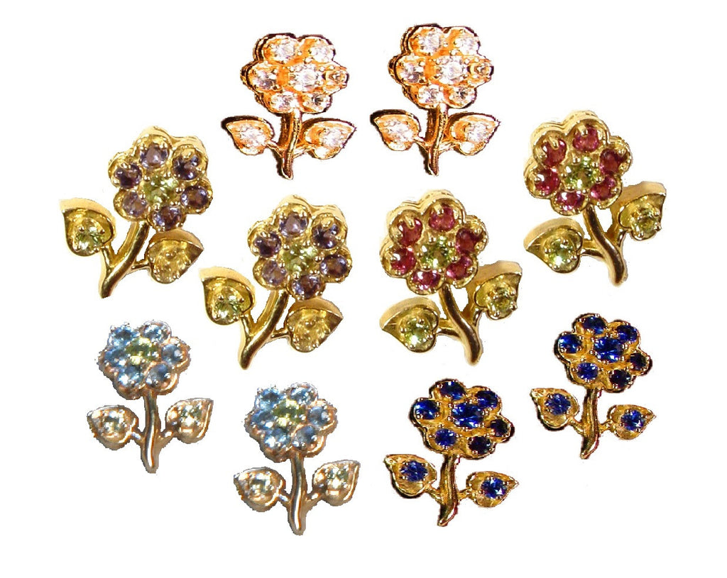 Stem Flower Earrings-14K Gold with diamonds-2