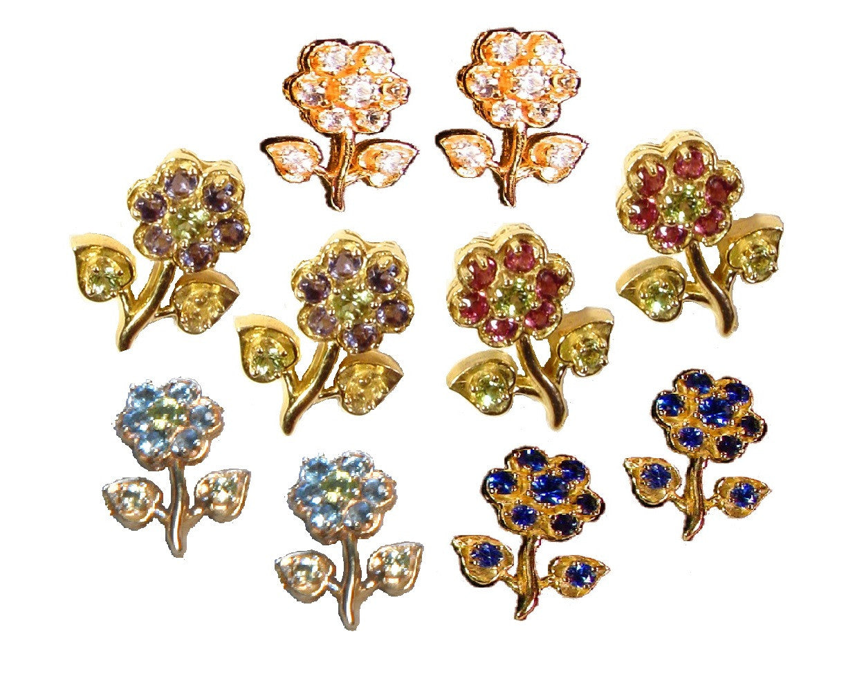 Stem Flower Earrings-14K Gold with diamonds-2