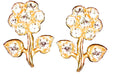 Stem Flower Earrings-14K Gold with diamonds-0