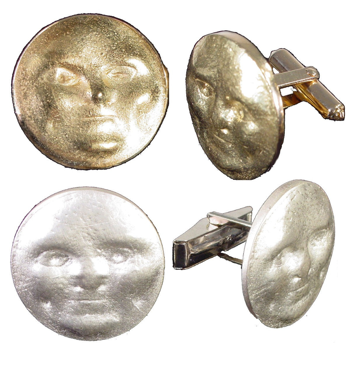 Sun/Moon Face Cufflinks- Someone to Watch Over Me- Sterling Silver with Diamond Eyes-3