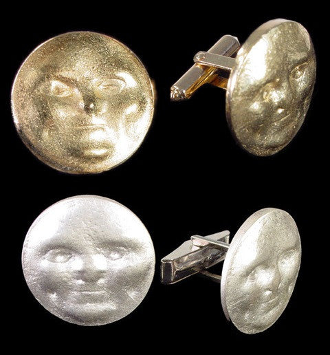 Sun/Moon Face Cufflinks- Someone to Watch Over Me- Sterling Silver with Diamond Eyes-1
