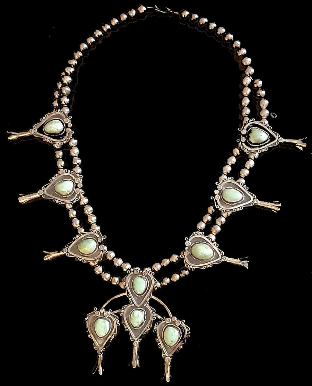 Vintage Squash Blossom Necklace- Sterling Silver & Turquoise-0