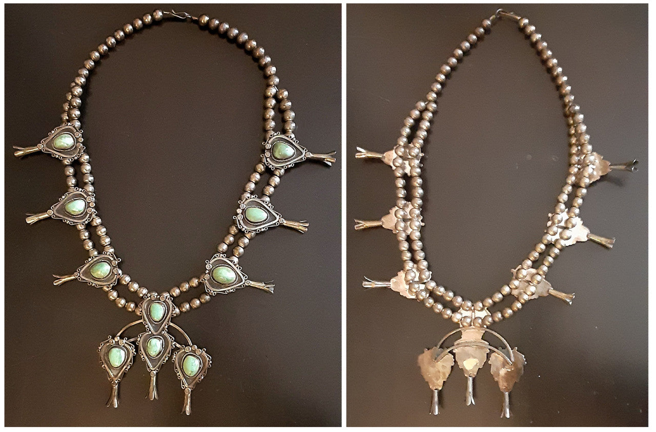 Vintage Squash Blossom Necklace- Sterling Silver & Turquoise-3