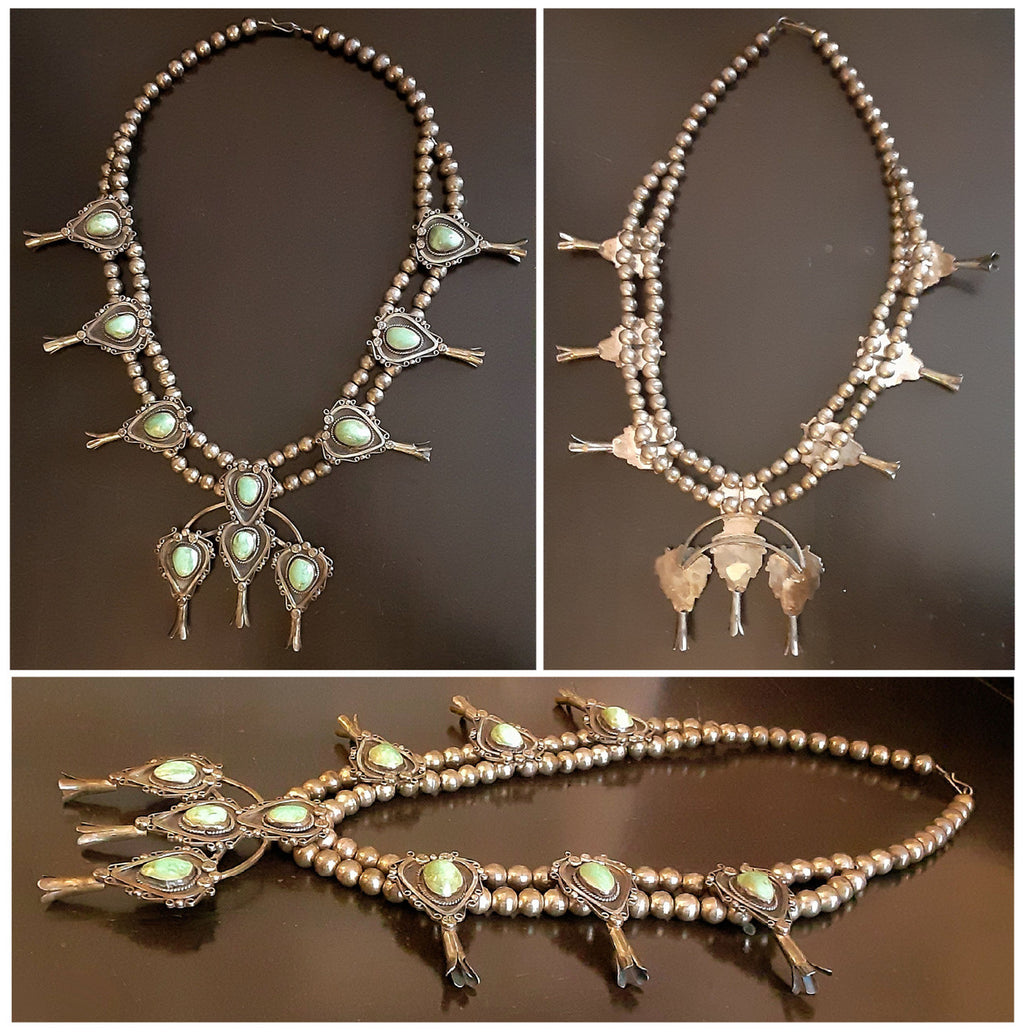 Vintage Squash Blossom Necklace- Sterling Silver & Turquoise-6