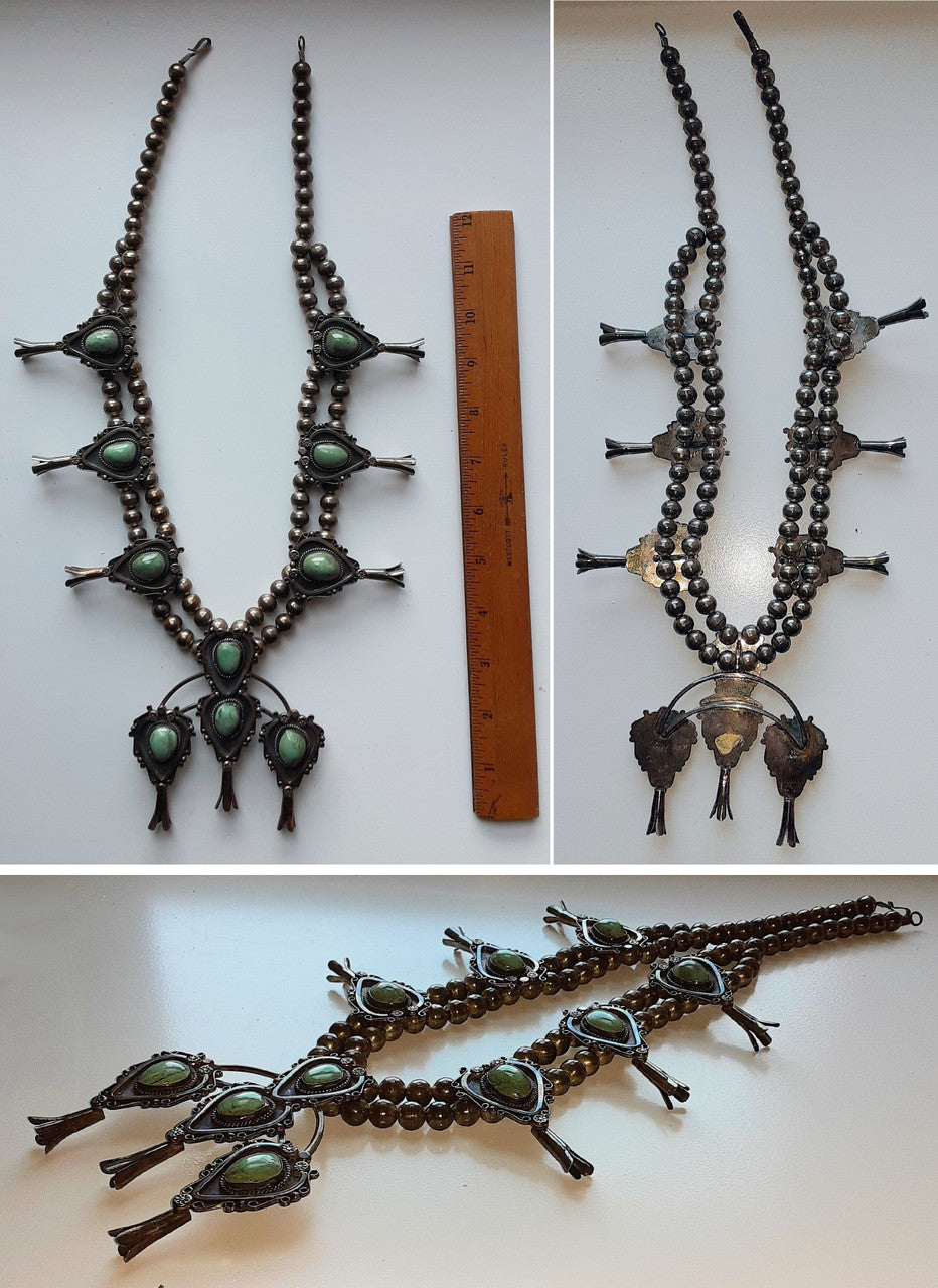Vintage Squash Blossom Necklace- Sterling Silver & Turquoise-7