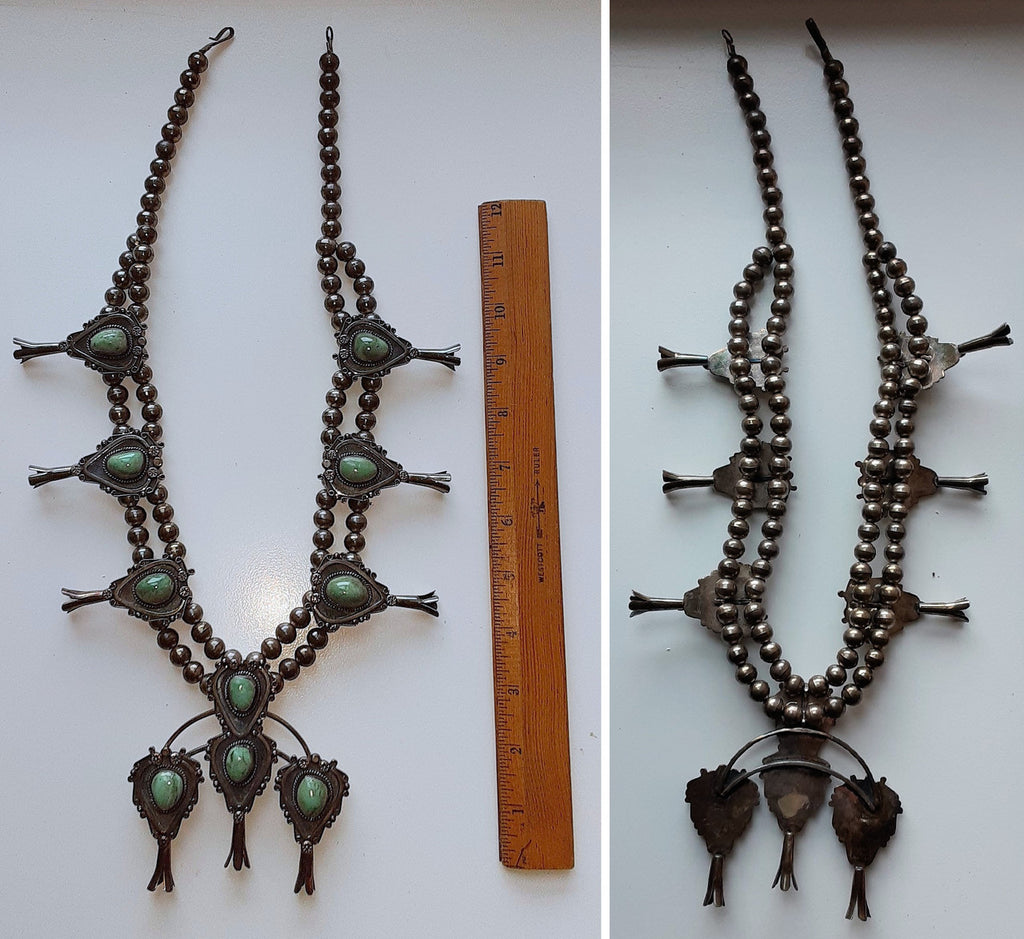 Vintage Squash Blossom Necklace- Sterling Silver & Turquoise-4