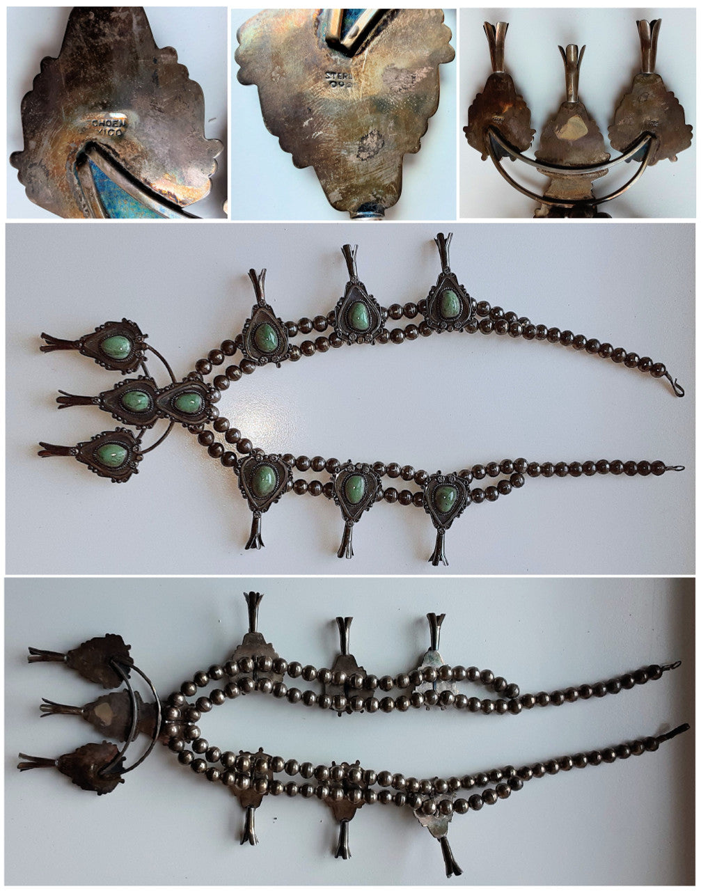 Vintage Squash Blossom Necklace- Sterling Silver & Turquoise-8