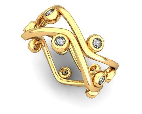 Wave Stacking Rings- 18K Gold with Diamonds.-3