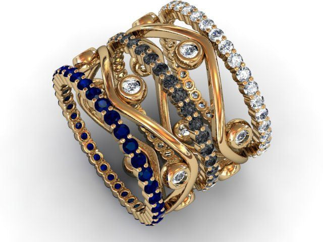 Wave Stacking Rings- 18K Gold with Diamonds.-19
