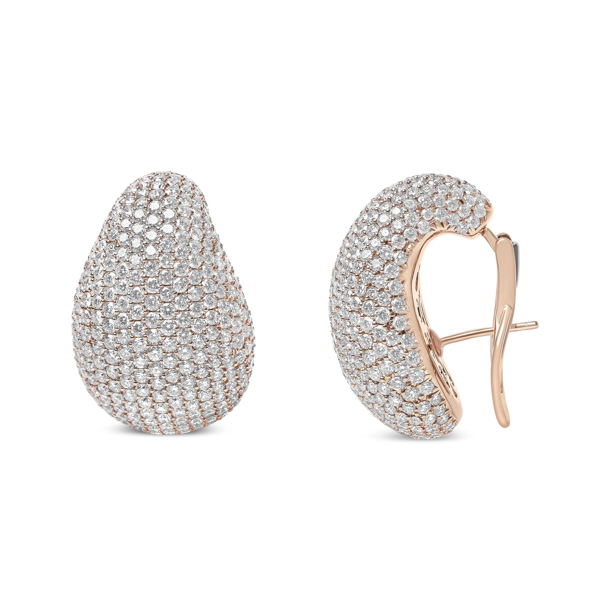 18K Rose Gold 13 1/5 Cttw Micro-Pave Diamond Sculptural Design Statement Omega Back Earrings (G-H Color, SI1-SI2 Clarity)-1