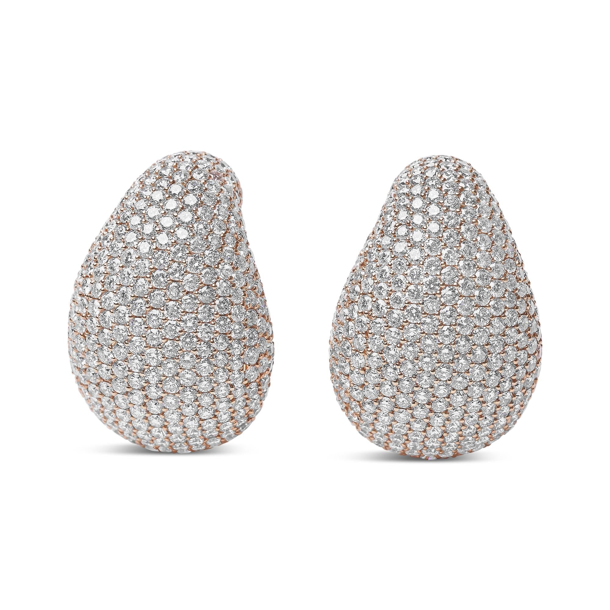 18K Rose Gold 13 1/5 Cttw Micro-Pave Diamond Sculptural Design Statement Omega Back Earrings (G-H Color, SI1-SI2 Clarity)-3