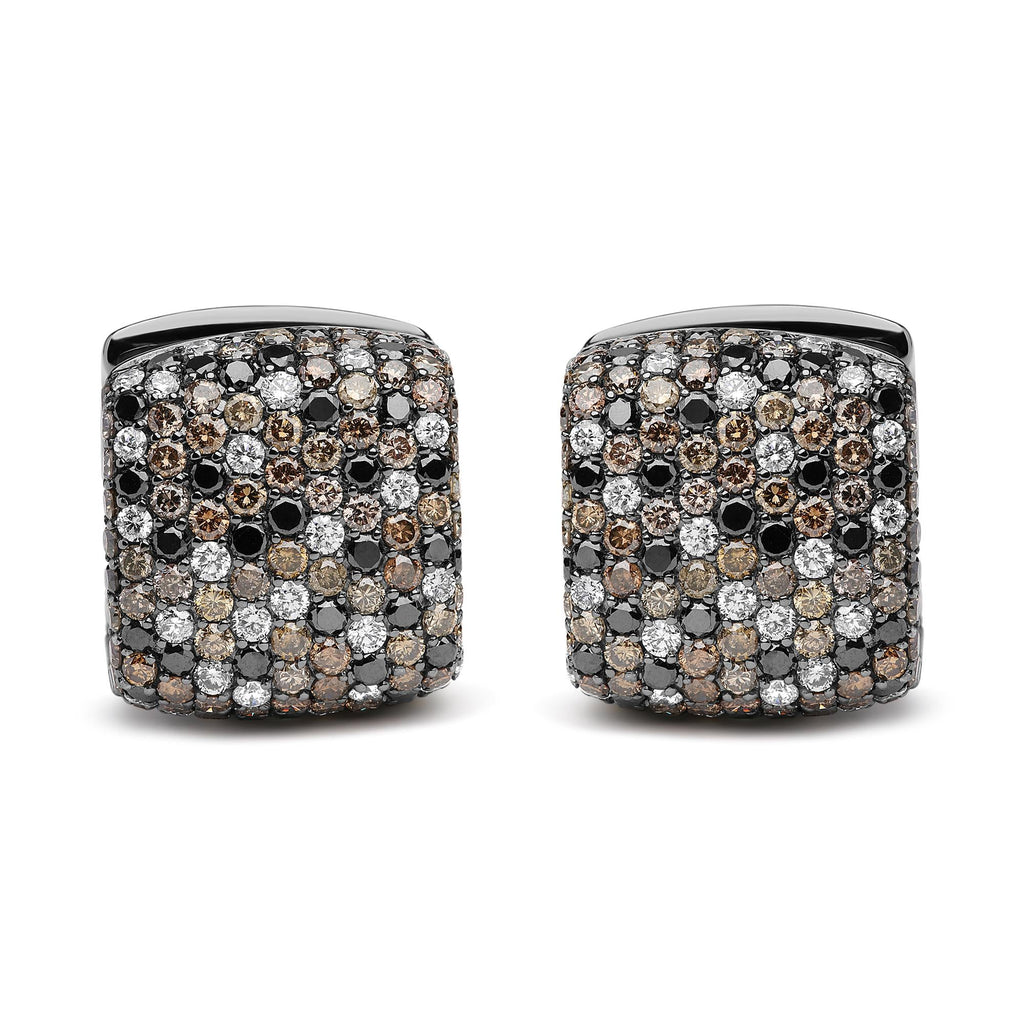 Black Rhodium Plated 18K White Gold 12 5/8 Cttw Multi Color Diamond Square Domed Huggie Hoop Earrings  (Brown, Black, G-H Color, SI1-SI2 Clarity)-0